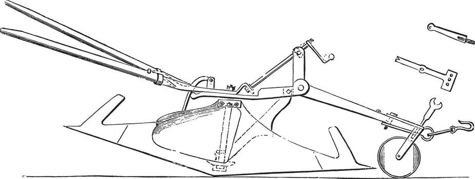 Plow back to back is turning age, front view anterior end of the age has seen share plan side view of the fork ends of the front age to embrace roul vector