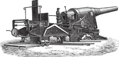 Krupp cannon 72 tonnes vintage engraving vector