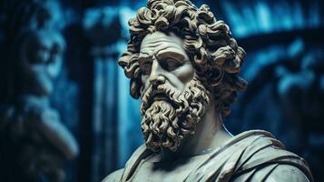 AI generated Generative AI, Stoicism concept, sculpture of a stoic, representing philosophy, ancient greek god statue photo