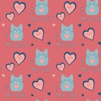 Cute hearts, quote I love my cat vector seamless pattern. Valentine's Day background.