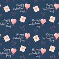 Cute hearts balloons and love letters vector pattern. Valentine's Day background. Heart shape and text.