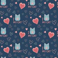 Seamless pattern cats and hearts. Valentine's Day background. Love pattern vector