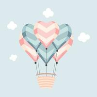 Cute vector love sticker. Valentines day balloons with basket. Romantic vector icon in pastel colors