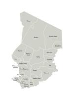 Vector isolated illustration of simplified administrative map of Chad. Borders and names of the regions. Grey silhouettes. White outline