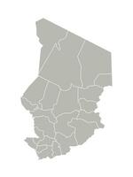 Vector isolated illustration of simplified administrative map of Chad. Borders of the regions. Grey silhouettes. White outline