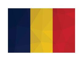 Vector isolated illustration. National tricolor flag with blue, yellow, red, stripes. Official symbol of Chad. Creative design in low poly style with triangular shapes. Gradient effect.