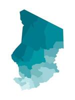 Vector isolated illustration of simplified administrative map of Chad. Borders of the regions. Colorful blue khaki silhouettes