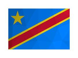 Vector isolated illustration. Official symbol of Democratic Republic of the Congo. National flag in red, yellow, blue color with star. Design in low poly style with triangular shapes.