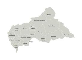 Vector isolated illustration of simplified administrative map of Central African Republic, CAR. Borders and names of the provinces, regions. Grey silhouettes. White outline.