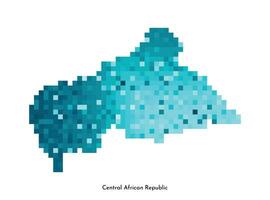 Vector isolated geometric illustration with simplified icy blue silhouette of Central African Republic map. Pixel art style for NFT template. Dotted logo with gradient texture for design