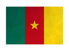 Vector isolated illustration. National tricolor flag with bands of green, red, yellow and star. Official symbol of Cameroon. Creative design in low poly style with triangular shapes. Gradient effect.
