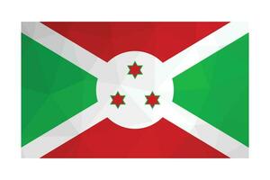 Vector isolated illustration. Official symbol of Burundi. National flag with green, red, white colors and six pointed stars. Creative design in low poly style with triangular shapes. Gradient effect.