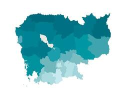 vector aislado ilustración de simplificado administrativo mapa de Camboya. fronteras de el regiones. vistoso azul caqui siluetas