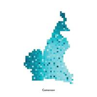 Vector isolated geometric illustration with simplified icy blue silhouette of Cameroon map. Pixel art style for NFT template. Dotted logo with gradient texture for design on white background