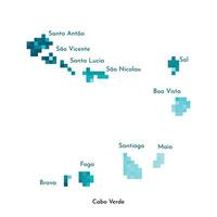 Vector isolated geometric illustration with simplified icy blue silhouette of Cape Verde, Cabo Verde map. Pixel art style for NFT template. Dotted logo with gradient texture on white background