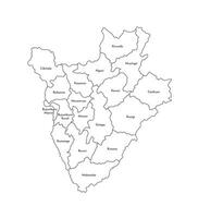 Vector isolated illustration of simplified administrative map of Burundi. Borders and names of the provinces, regions. Black line silhouettes.