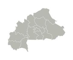 Vector isolated illustration of simplified administrative map of Burkina Faso. Borders of the regions. Grey silhouettes. White outline