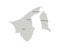 Vector isolated illustration of simplified administrative map of Brunei. Borders and names of the provinces, regions. Grey silhouettes. White outline