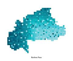 Vector isolated geometric illustration with simplified icy blue silhouette of Burkina Faso map. Pixel art style for NFT template. Dotted logo with gradient texture for design on white background