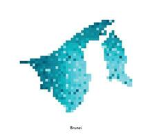 Vector isolated geometric illustration with simplified icy blue silhouette of Brunei map. Pixel art style for NFT template. Dotted logo with gradient texture for design on white background