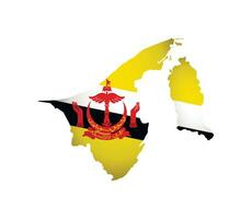 Vector illustration with Brunei national flag with shape of map simplified. Volume shadow on the map