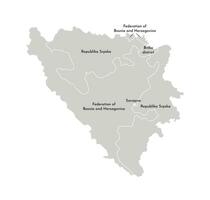 Vector isolated illustration of simplified administrative map of Bosnia and Herzegovina. Borders and names of the provinces, regions. Grey silhouettes. White outline.