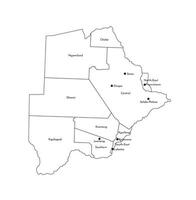 Vector isolated illustration of simplified administrative map of Botswana. Borders and names of the districts, regions. Black line silhouettes.