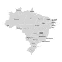 Vector isolated illustration of simplified administrative map of Brazil. Borders and names of the provinces, regions. Grey silhouettes. White outline.