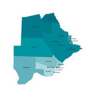 Vector isolated illustration of simplified administrative map of Botswana. Borders and names of the districts, regions. Colorful blue khaki silhouettes