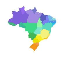 Vector isolated illustration of simplified administrative map of Brazil. Borders of the regions. Multi colored silhouettes.