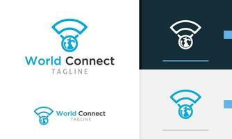 Logo design icon abstract geometric circle earth blue wifi wireless device signal connection bar vector