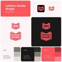 2D book shop logo with brand name. Red icon. Design element. Visual identity. Creative template suitable for book, literature, store, shopping, library. vector