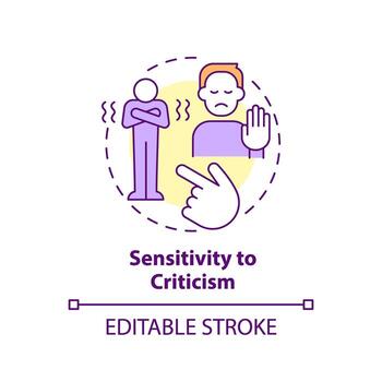 2d editable Delgado línea icono sensibilidad a crítica concepto, aislado vector, multicolor ilustración representando codependiente relación. vector