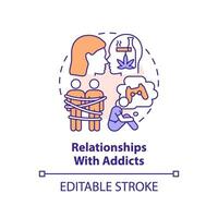 2D editable thin line icon relationships with addicts concept, isolated vector, multicolor illustration representing codependent relationship. vector