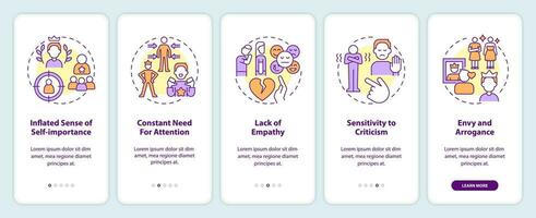 2D icons representing codependent relationship mobile app screen set. Walkthrough 5 steps multicolor graphic instructions with thin line icons concept, UI, UX, GUI template. vector