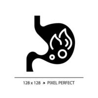 2D pixel perfect glyph style burning stomach icon, isolated silhouette vector, simple illustration representing metabolic health. vector