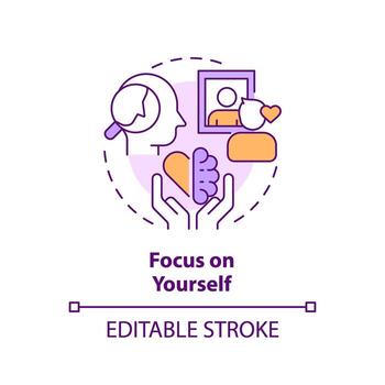 2d editable Delgado línea icono atención en tú mismo concepto, aislado vector, multicolor ilustración representando codependiente relación. vector