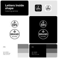 Grocery store white and black line logo with brand name. Simple icon. Design element and visual identity. Suitable for catering company, food service, event. vector