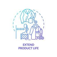 2D gradient icon extend product life concept, simple isolated vector, sustainable fashion thin line blue illustration. vector