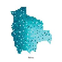 Vector isolated geometric illustration with simplified icy blue silhouette of Bolivia map. Pixel art style for NFT template. Dotted logo with gradient texture for design on white background
