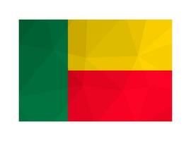 Vector isolated illustration. National flag with green, yellow and red colors. Official symbol of Benin. Creative design in low poly style with triangular shapes. Gradient effect.