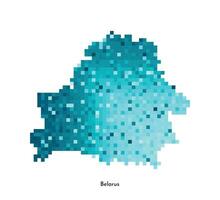 Vector isolated geometric illustration with simplified icy blue silhouette of Belarus map. Pixel art style for NFT template. Dotted logo with gradient texture for design on white background