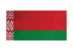 Vector illustration. Official ensign of Belarus. National flag in red and green colors decorated by ornamental pattern. Design in polygonal style with triangular shapes