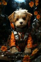 ai generado astronauta perrito dibujos animados fondo de pantalla foto