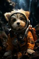 ai generado astronauta perrito dibujos animados fondo de pantalla foto