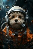 ai generado astronauta perrito dibujos animados fondo de pantalla foto