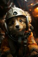 ai generado astronauta perrito dibujos animados fondo de pantalla foto