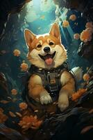 AI generated astronaut shiba cartoon wallpaper photo