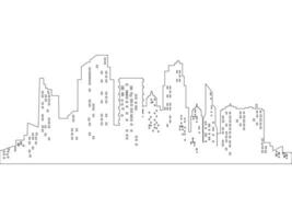 vector Thin line style city panorama on white background. Outline cityscape