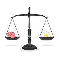 The balance of the brain and the light bulb in the brain vector